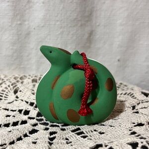 Green Ceramic Snake Bell Animal Figurine Made in Japan